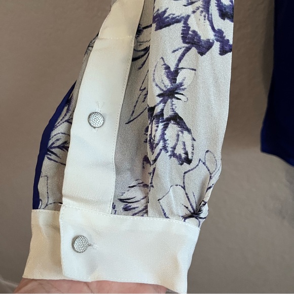 Rebecca Taylor Blue Floral 100% Silk Blouse - Size 6 - Picture 10 of 11